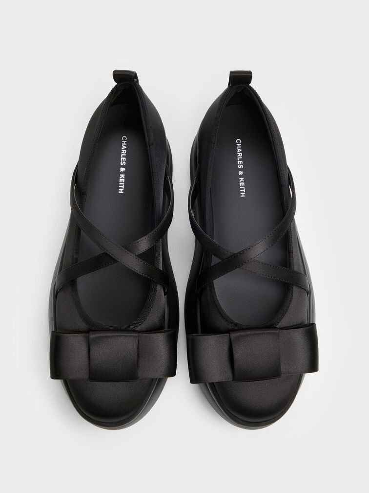 Brantley Bow Platform Mary Janes, Black Textured, hi-res