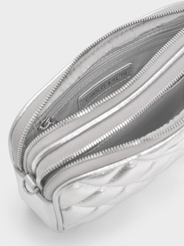 Mini Apfra Quilted Crossbody Bag, Silver, hi-res