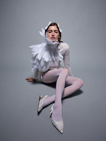 Tayari Embroidered-Mesh Slingback Flats, White, hi-res