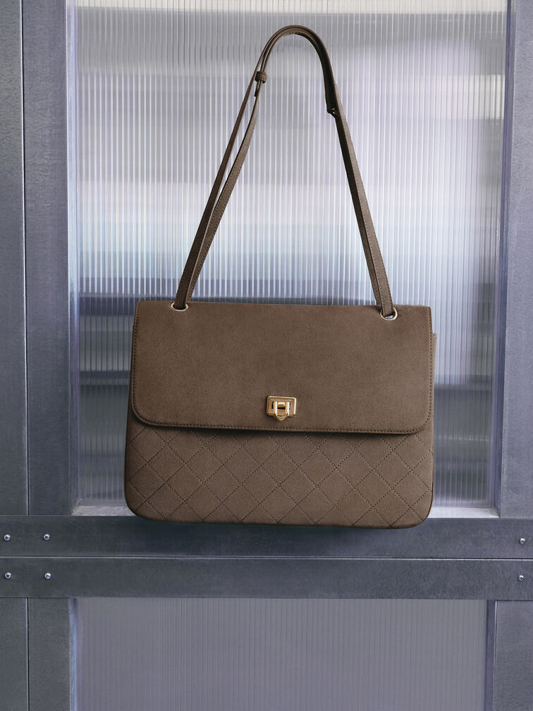Connie Quilted Shoulder Bag, Stone Grey, hi-res