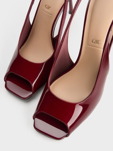 Kyra Patent Peep-Toe Slingback Heels, Burgundy, hi-res