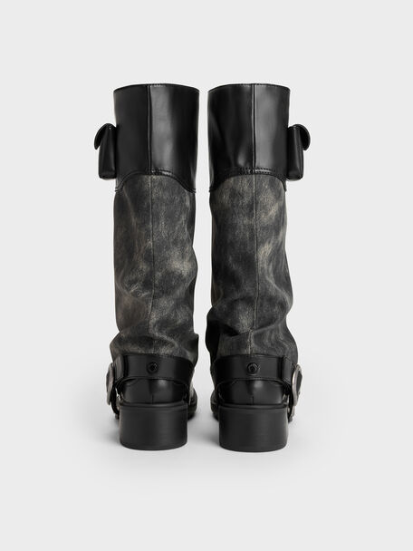Burnished Convertible Ruched Knee-High Boots, Dark Grey, hi-res