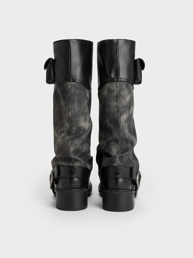 Burnished Convertible Ruched Knee-High Boots, Dark Grey, hi-res
