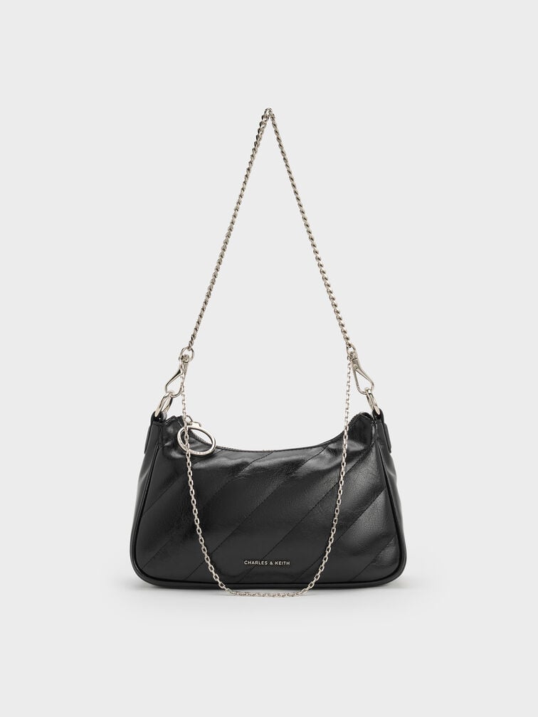 Philomena Crinkle-Effect Chain-Strap Crossbody Bag, Noir, hi-res