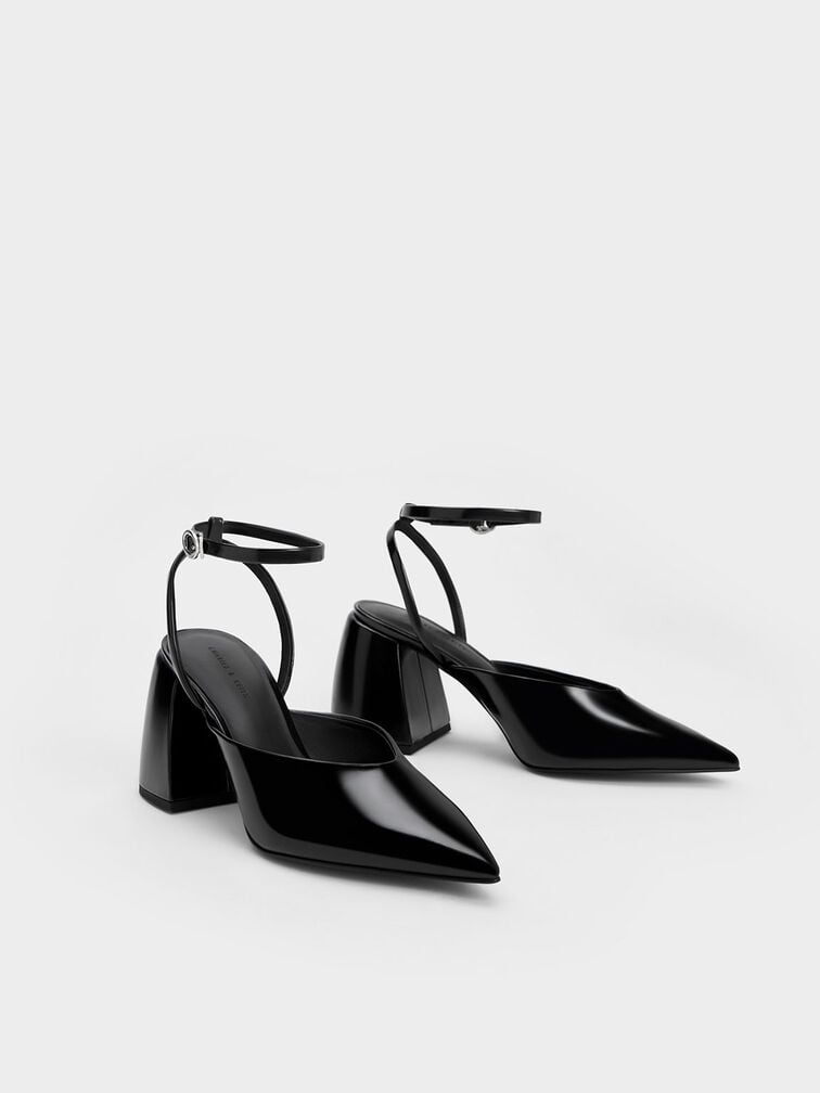 Chunky Heel Ankle-Strap Pumps, Black Box, hi-res