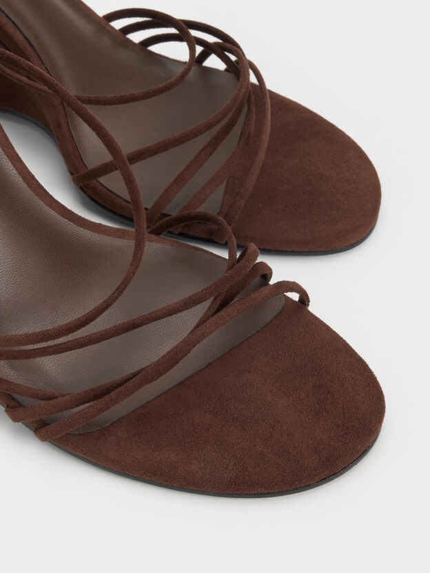 Noona Faux Suede Strappy Wedges, Dark Brown Textured, hi-res