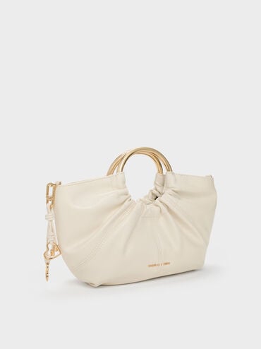 Ciara Ruched Metal Top Handle Bag, Cream, hi-res