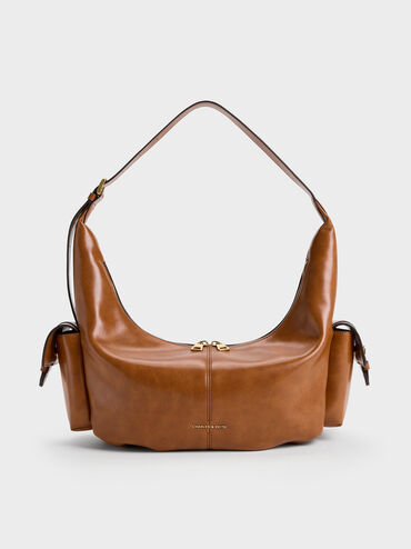 Large Bessie Side-Pocket Hobo Bag, Distressed Tan, hi-res