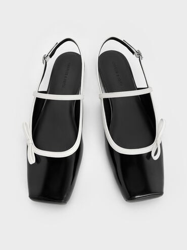 Two-Tone Bow Slingback Mary Jane Flats, Black Box, hi-res