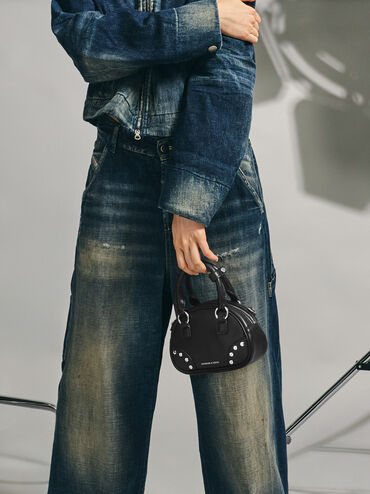 Bobbie Studded Top Handle Bag, Noir, hi-res