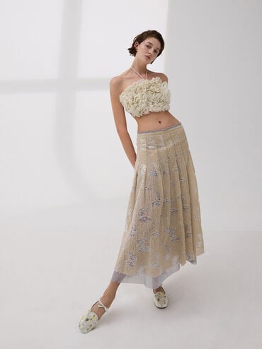 Floral-Print Lace-Up Bow Ballet Mules, Multi, hi-res