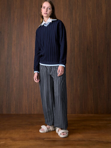 Felt Quilted Double-Strap Slingback Sandals, Light Grey, hi-res