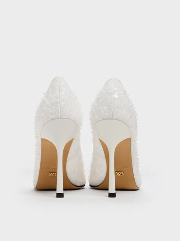 Kyra Embroidered-Mesh Stiletto Pumps, White, hi-res