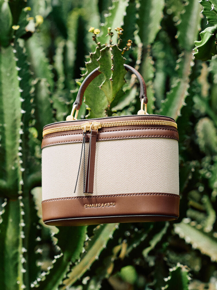 Enola Canvas Top Handle Vanity Bag, Chocolate, hi-res