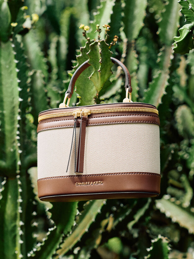 Enola Canvas Top Handle Vanity Bag, Chocolate, hi-res