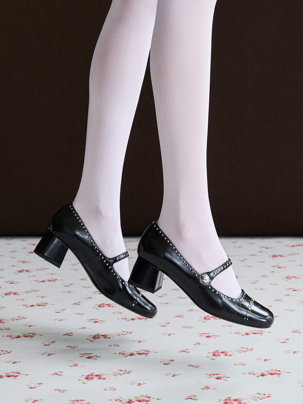 Studded Mary Jane Pumps, Black Box, hi-res