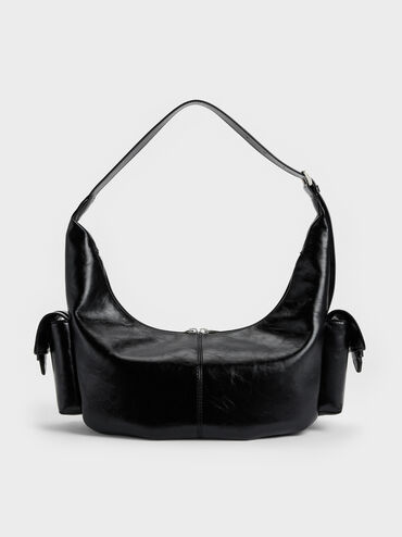 Large Bessie Side-Pocket Hobo Bag, Noir, hi-res