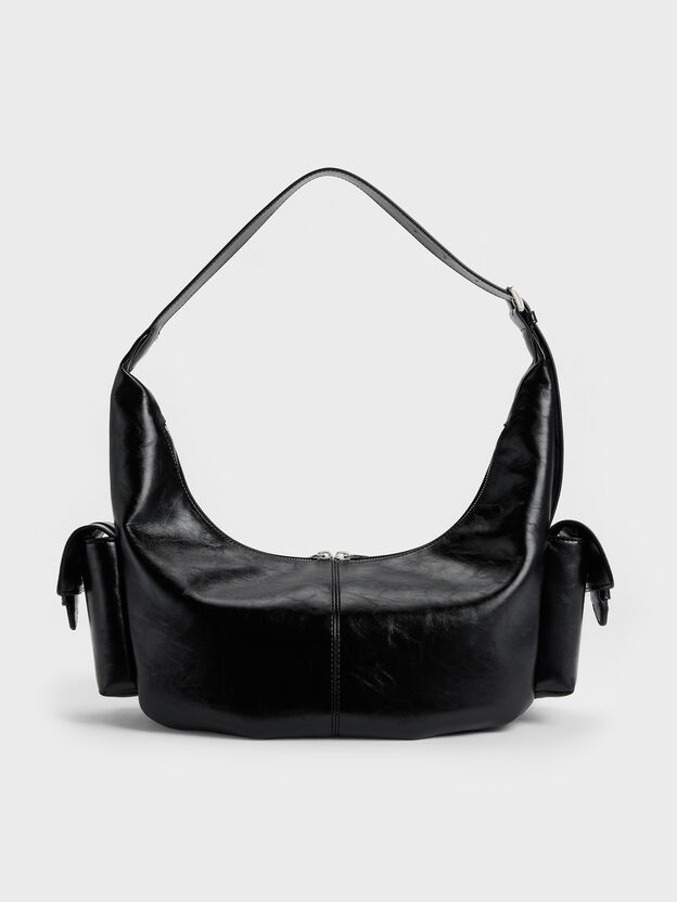 Large Bessie Side-Pocket Hobo Bag, Noir, hi-res
