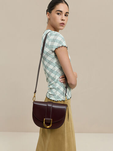 Gabine Leather Saddle Bag, Plum, hi-res