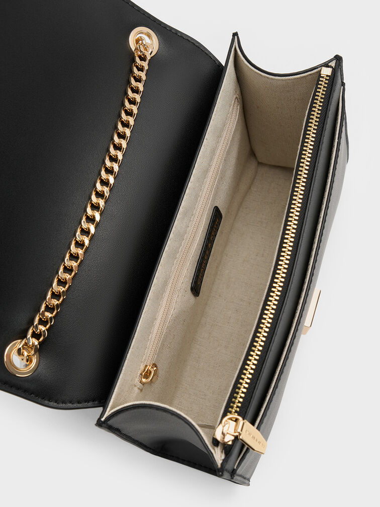 Shalia Chain-Strap Shoulder Bag, Black, hi-res