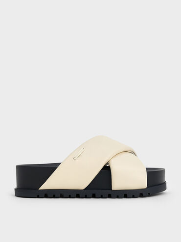 Crossover-Strap Flatform Sandals, Chalk, hi-res