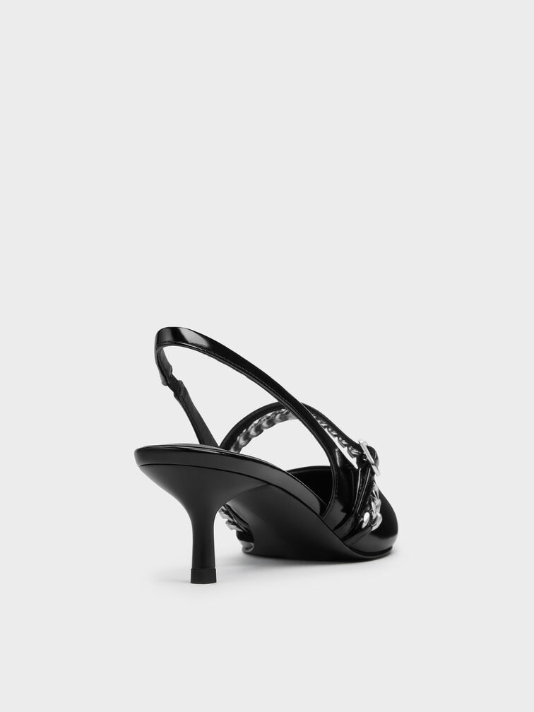 Georgie Chain Slingback Kitten Heels, Black Box, hi-res