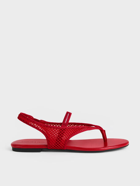 Ellory Mesh Thong Slingback Sandals, Red, hi-res