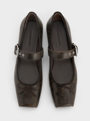 Myler Crinkle-Effect Bow Square-Toe Buckled Mary Janes, Dark Brown, hi-res