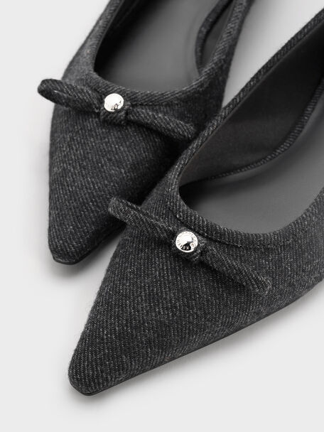 Felt Bow Pointed Ballet Flats, Dark Grey, hi-res