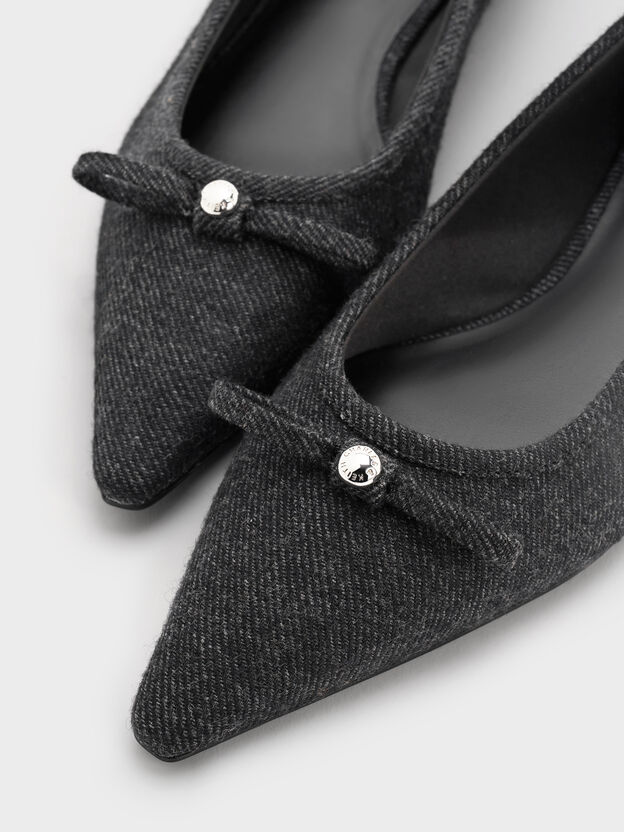 Felt Bow Pointed Ballet Flats, Dark Grey, hi-res