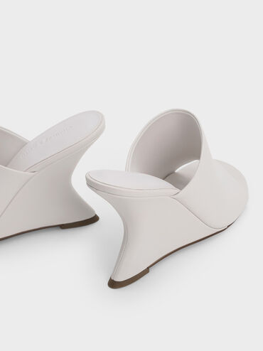 Wide-Strap Sculptural-Heel Wedges, White, hi-res