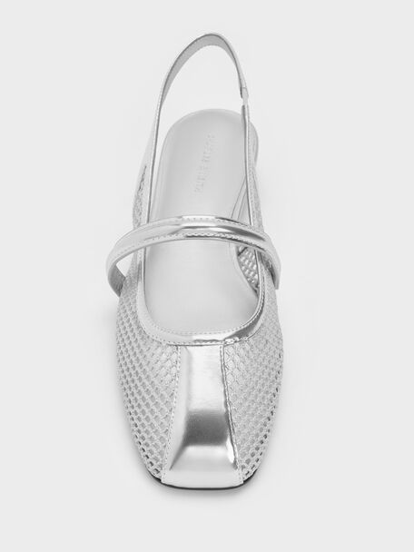 Ellory Mesh Slingback Mary Jane Flats, Silver, hi-res