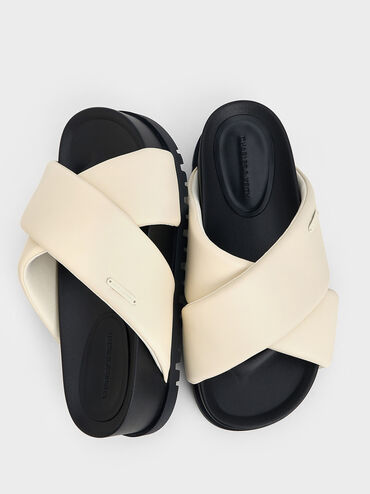 Crossover-Strap Flatform Sandals, Chalk, hi-res