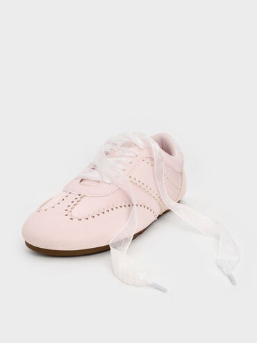 Cece Heart-Motif Sheer-Lace Sneakers, Light Pink, hi-res