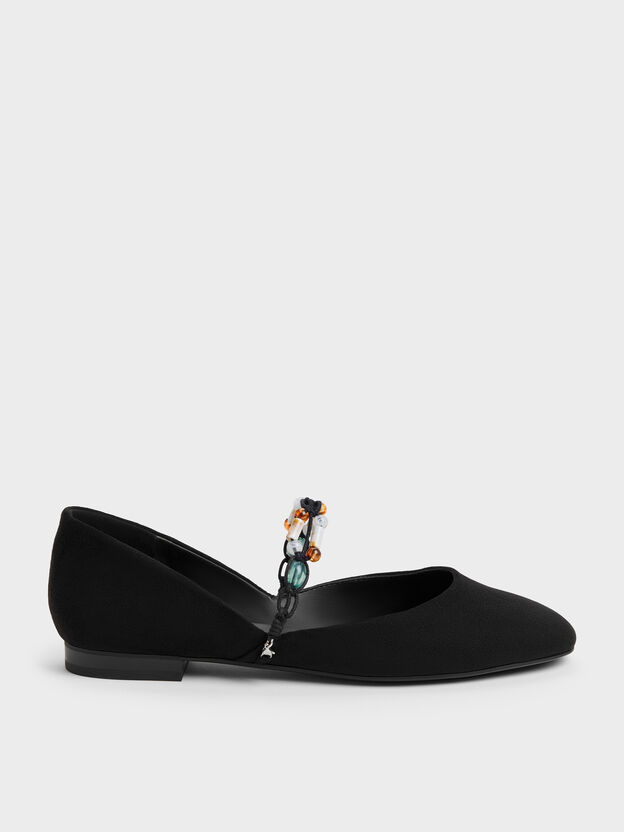 Franca Faux Suede Beaded-Strap Mary Janes, Black Textured, hi-res