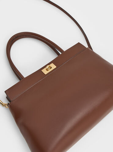 Lennie Top Handle Satchel Bag, Dark Brown, hi-res
