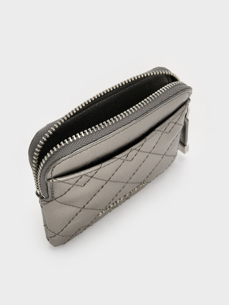 Duo Metallic Quilted Card Holder, Pewter, hi-res