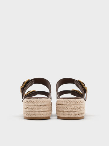Double-Strap Espadrille Flatform Sandals, Brown, hi-res