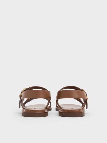 Double Buckle-Strap Slingback Sandals, Brown, hi-res