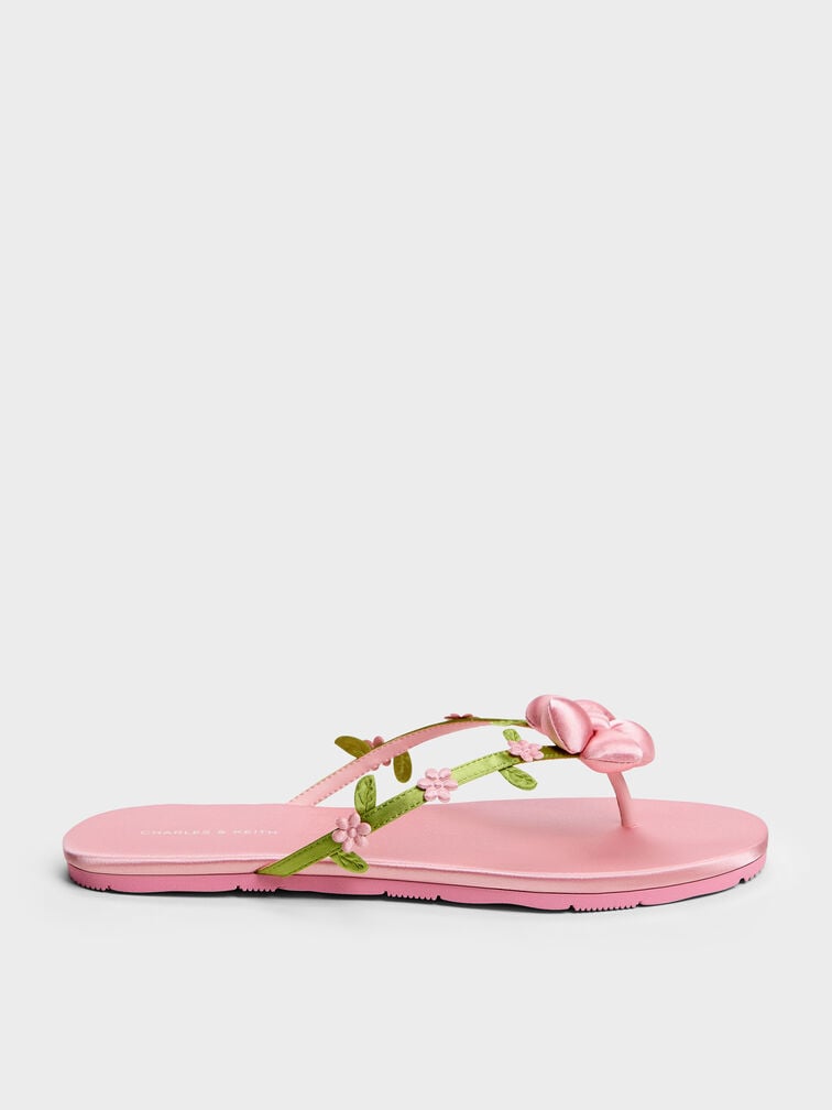 Puffy Flower Thong Sandals, Pink, hi-res