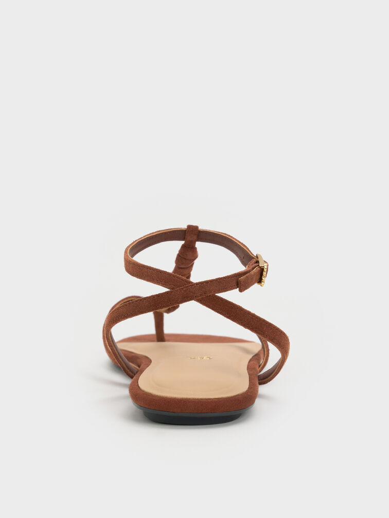 Adema Leather Strappy Thong Sandals, Brown, hi-res