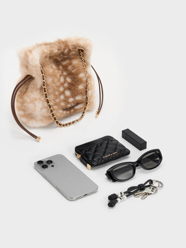 Arya Furry Deer-Print Braided-Chain Crossbody Bag, Animal Print Brown, hi-res