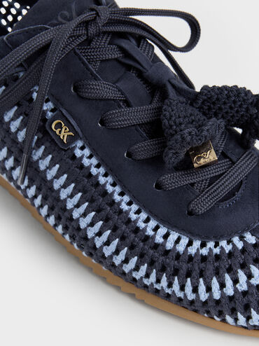 Jace Crochet & Suede Flower Sneakers, Blue, hi-res