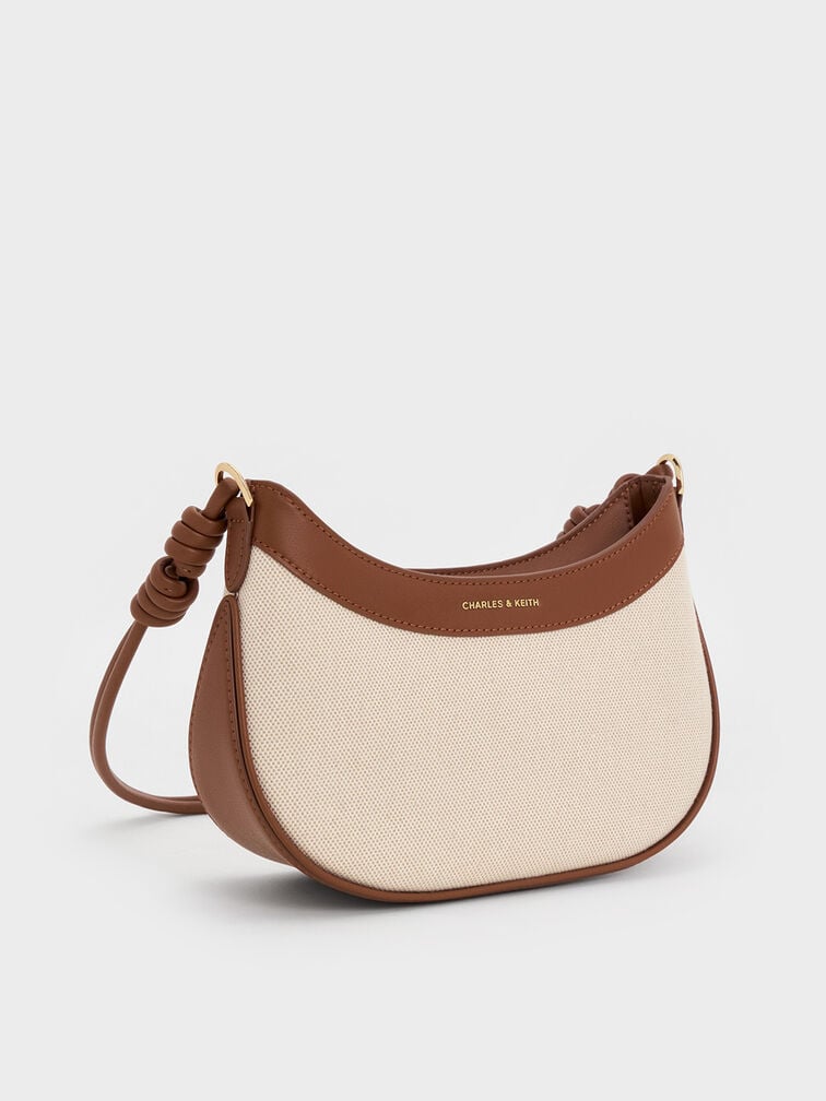Sabine Canvas Knotted-Strap Curved Shoulder Bag, Chocolate, hi-res