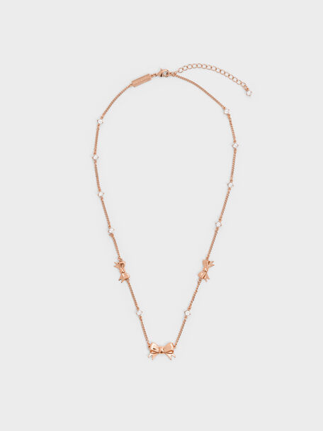 Paige Bow Crystal Necklace, Rose Gold, hi-res