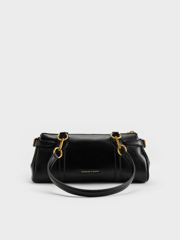 Gwynne Metallic-Accent Elongated Shoulder Bag, Black, hi-res