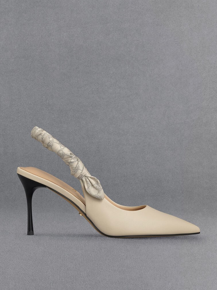 Tully Leather Ruched Print Slingback Pumps, Chalk Tully Leather Ruched Print Slingback Pumps, Chalk, hi-res
