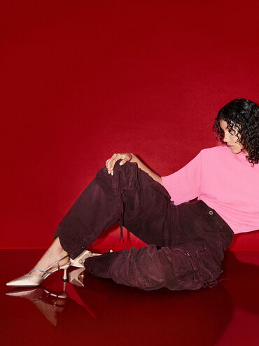 Recycled Polyester Crystal-Embellished Slingback Pumps, Champagne, hi-res