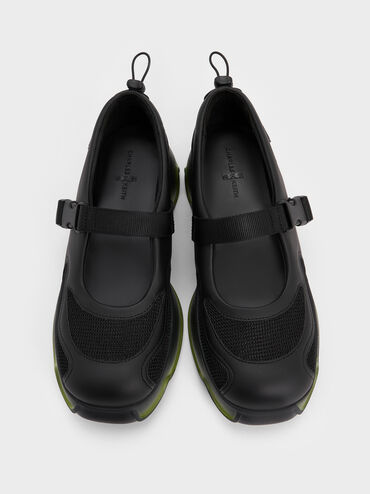 Mesh Gradient Wave Mary Jane Sneakers, Black, hi-res