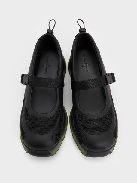 Mesh Gradient Wave Mary Jane Sneakers, Black, hi-res